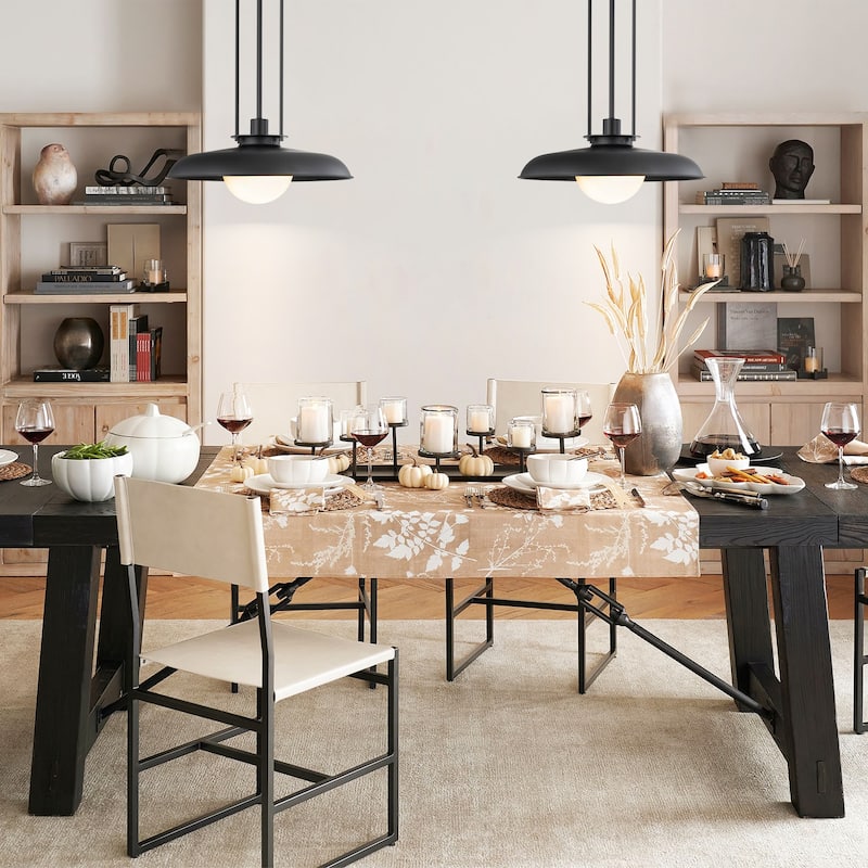 1-Light Modern Industrial Black Dome Pendant Island Light with Frosted Opal Glass Globe Shade