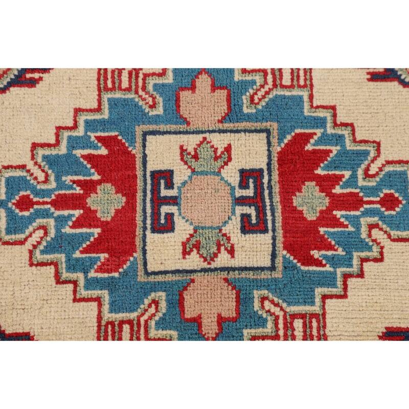 Kazak Area Rug Handmade Traditional Beige Wool Carpet - 5'0" x 7'11"