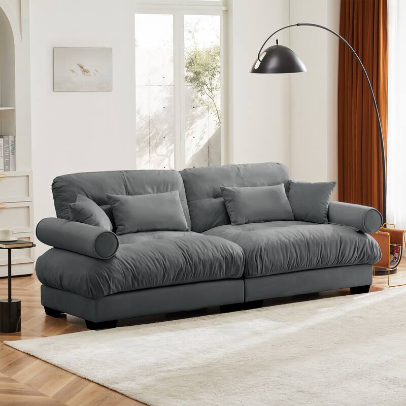 93.7" Velvet 3-Seater Sofa, Bolster Arms and High-Resilience Cushions