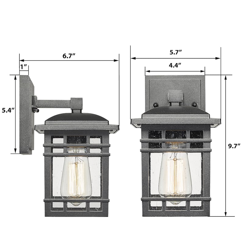 Outdoor wall Light - Modern Outdoor wall Sconce Lantern for House Garage, Black Finish with Seeded Glass Shade