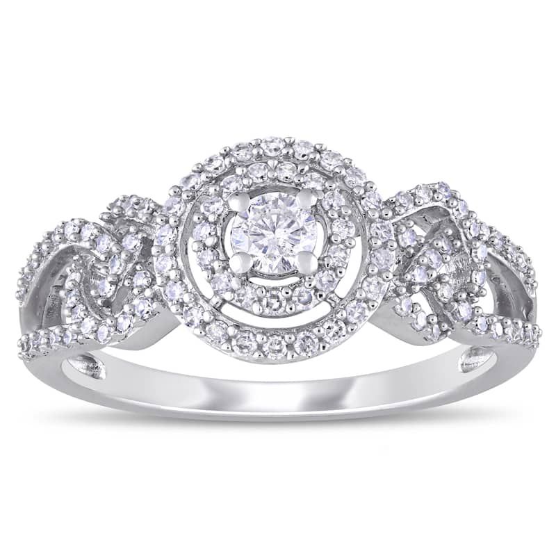Miadora 10k White Gold 1/2ct TDW Diamond Interlaced Double Halo Engagement Ring