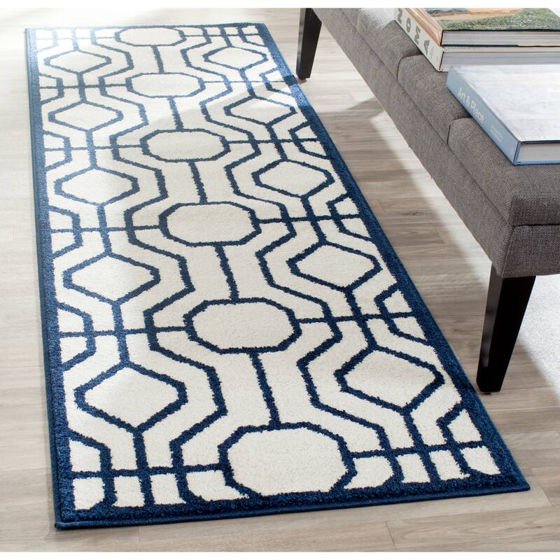 SAFAVIEH, Amherst Mounah Modern Rug - 2'3" x 7' Runner - Ivory/Navy
