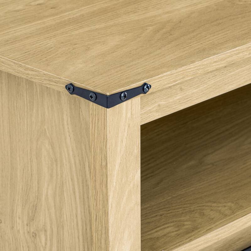 Sideboard Buffet Cabinet with Sliding Barn Doors & Open Shelf, Coffee Bar Storage Cabinet with Mesh Doors & Adjustable Shelf