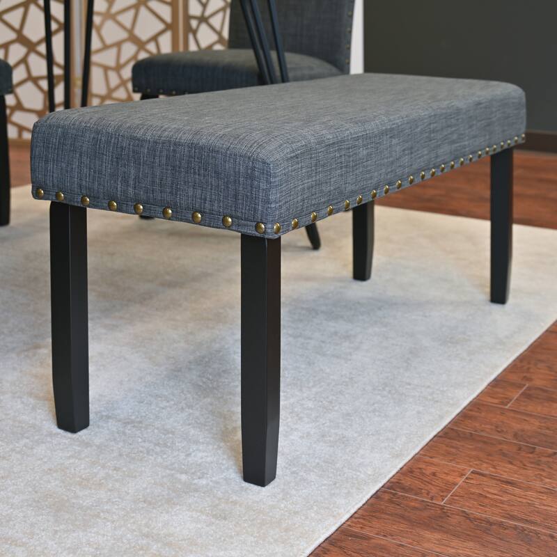 Mid-Century Modern Rectangular Dining Table with Brass Nailhead Chairs and Metallic Hairpin Legs for Kitchen Living Room