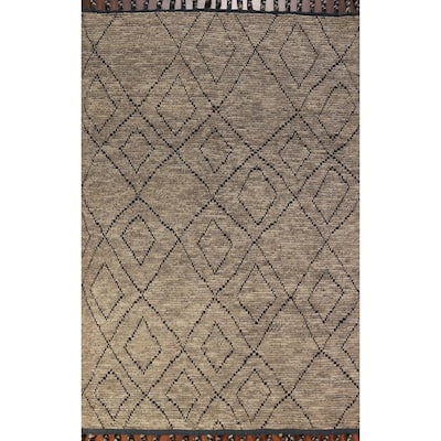 Geometric Moroccan Oriental Area Rug Handmade Wool Carpet - 5'7" x 8'6"