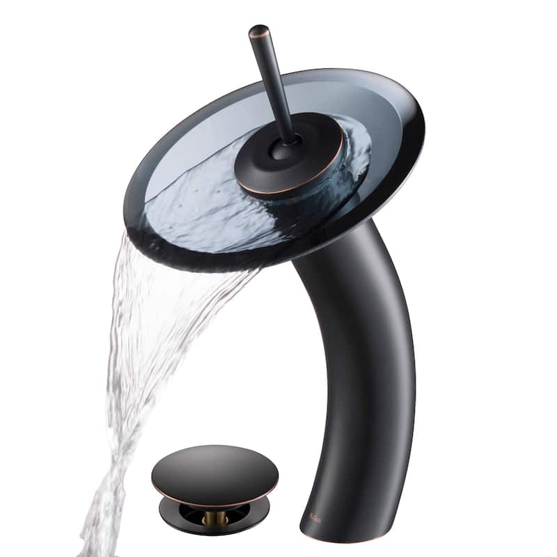 Kraus Waterfall Single Hole Vessel Bathroom Faucet - Metal Pop-Up - Oil Rubbed Bronze