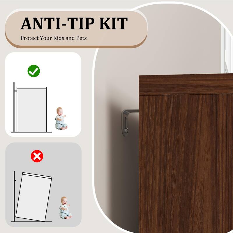 35.4" Sideboard Buffet Cabinets with Glass Door,Buffet Cabinet with Storage,White&Brown Sideboard Cabinet with Drawer