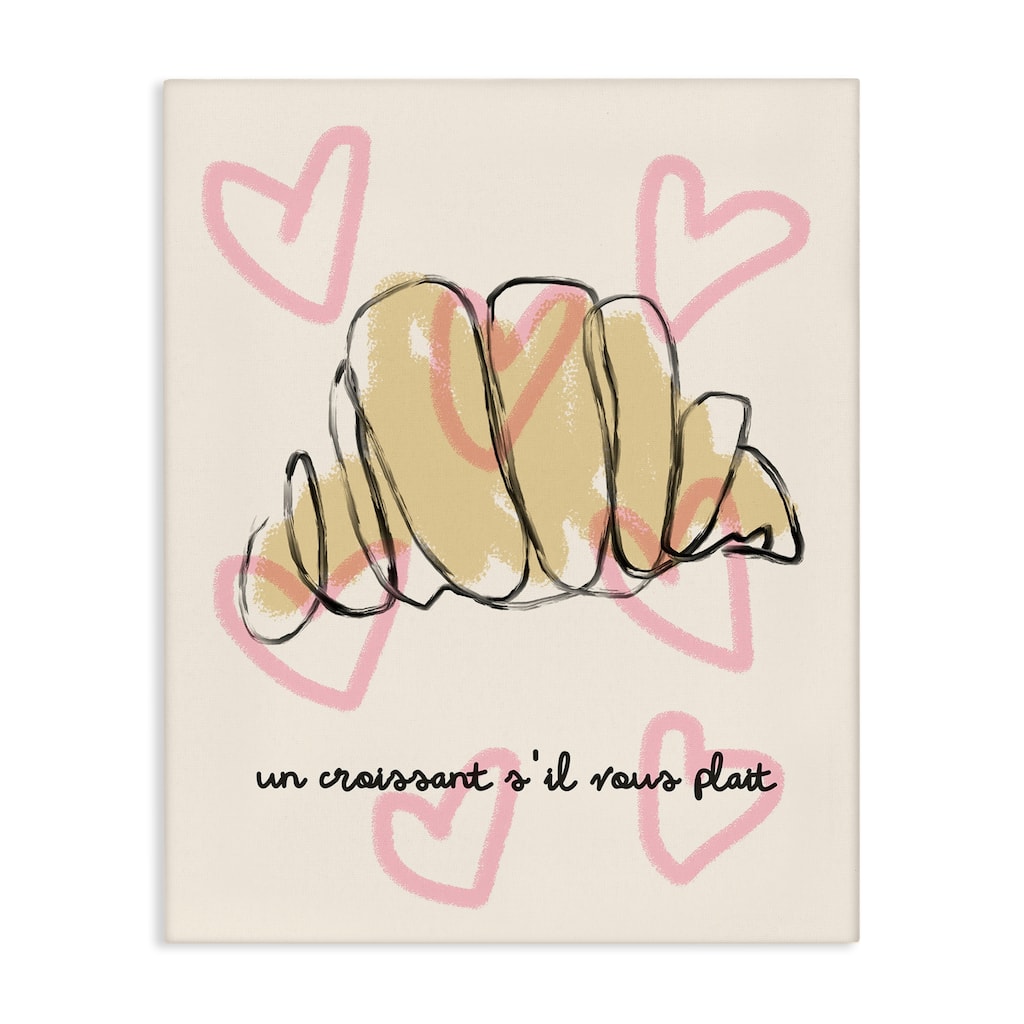 Stupell Chic Croissant with Hearts Canvas Wall Art Design By Lil' Rue