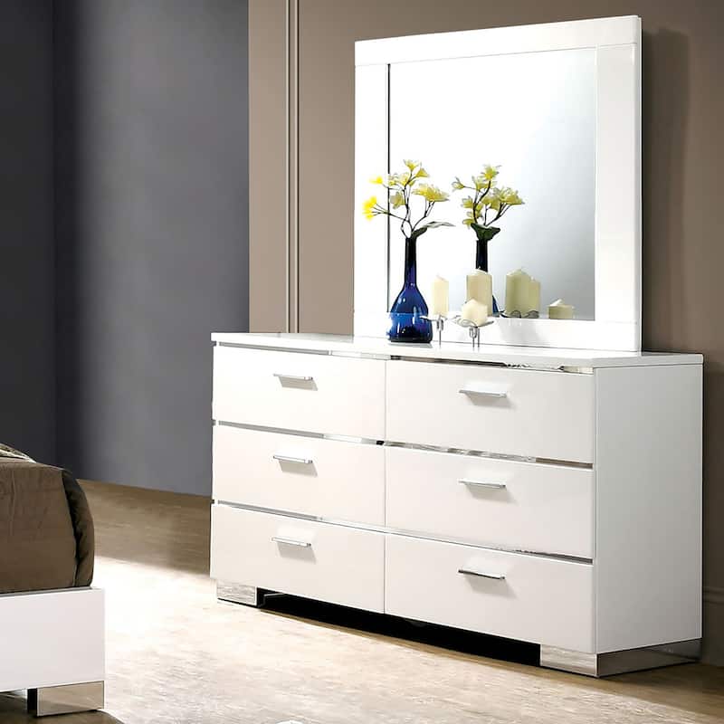 Furniture of America Champs Contemporary White Solid Wood 6-Drawer 2-Piece Dresser and Mirror Set - White