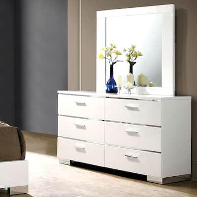 Furniture of America Champs Contemporary White Solid Wood 6-Drawer 2-Piece Dresser and Mirror Set