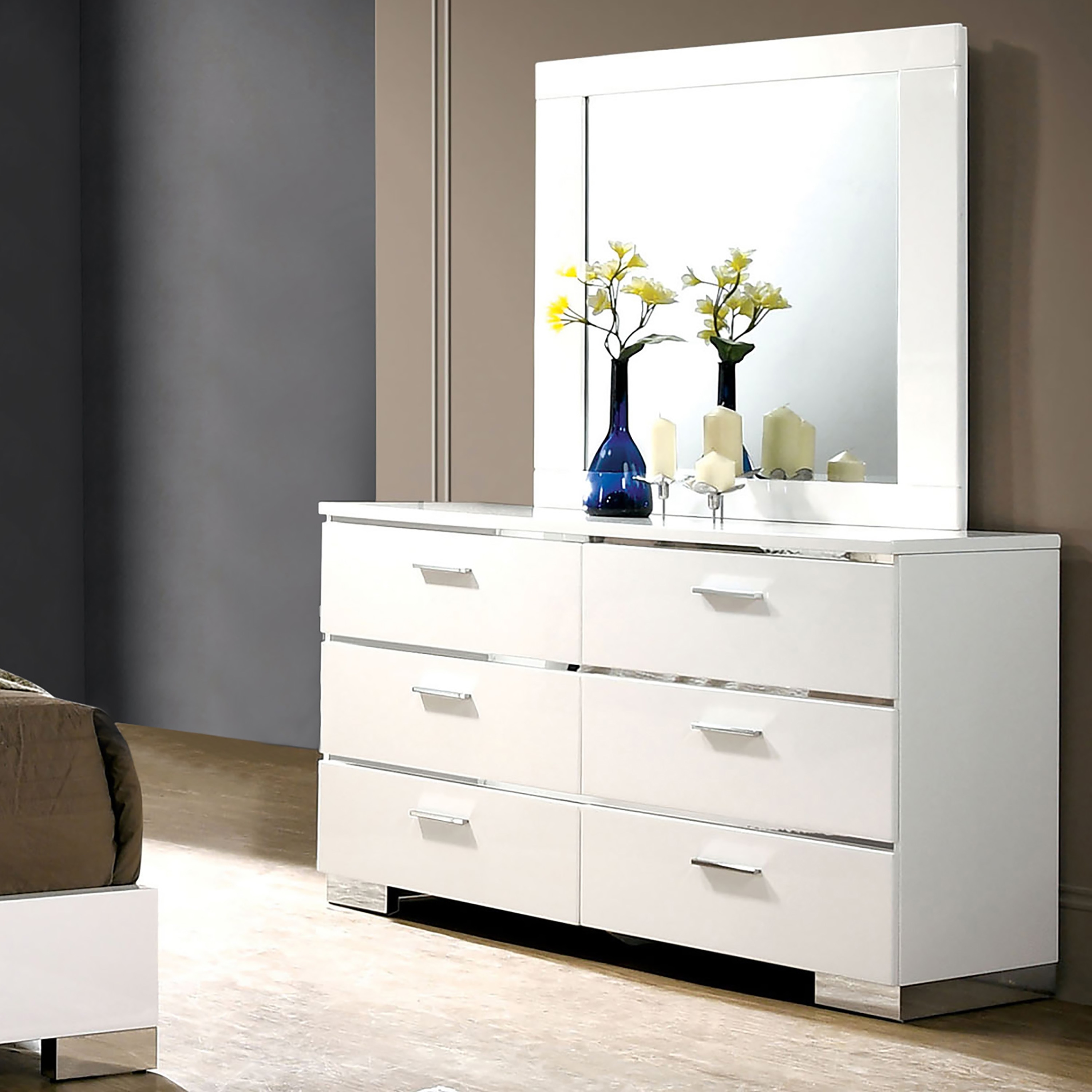 Furniture of America Champs Contemporary White Solid Wood 6-Drawer 2-Piece Dresser and Mirror Set