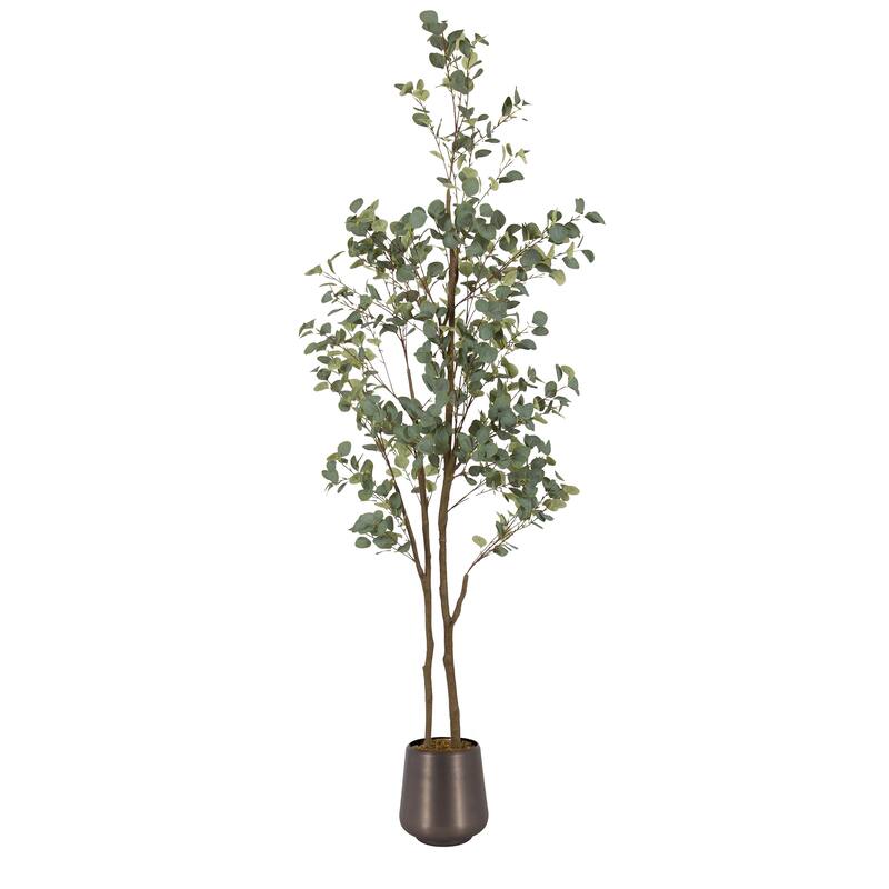 Kate and Laurel Eudora Faux Eucalyptus Tree - 8ft - Pewter