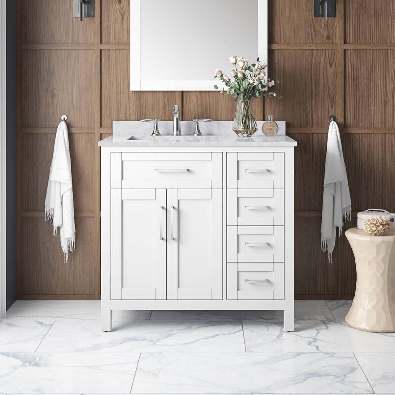 Miseno MV-TAHO36-15VKC Tahoe 36" Free Standing Single Basin Vanity Set - White / White Carrara Marble