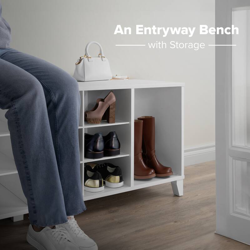 Prepac 14 Cubby Shoe Storage Bench 15" D x 60" W x 21.25" H - 60 in W x 21.25 in H x 15 in D