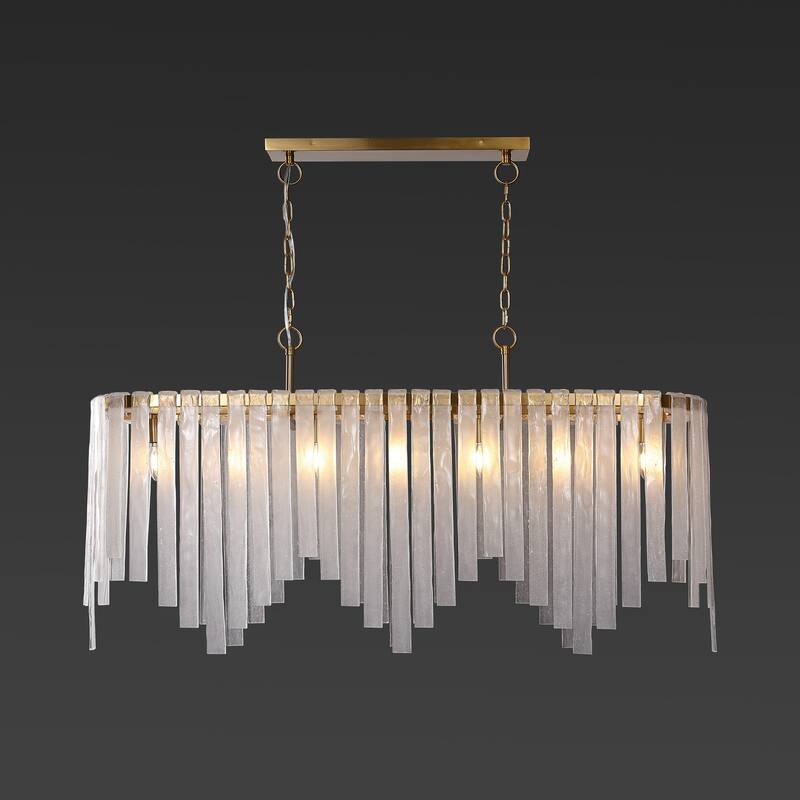 SAFAVIEH Couture Shifra 78" Glass Chandelier - 51" W x 12" D x 78" H - Gold/Clear