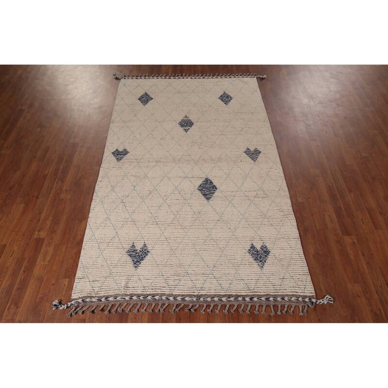 All-Over Trellis Moroccan Oriental Area Rug Hand-Knotted Wool Carpet - 5'0"x 8'5"