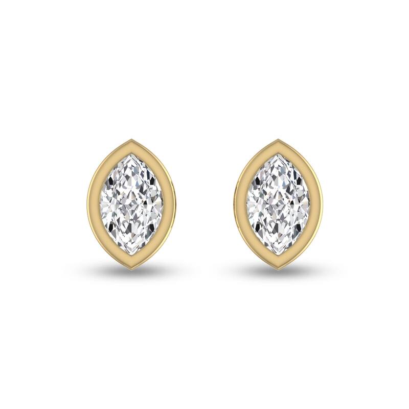 Marquee Lab Grown 1/2 Carat Marquise Bezel Set Diamond Solitaire Earrings in 14K Yellow Gold