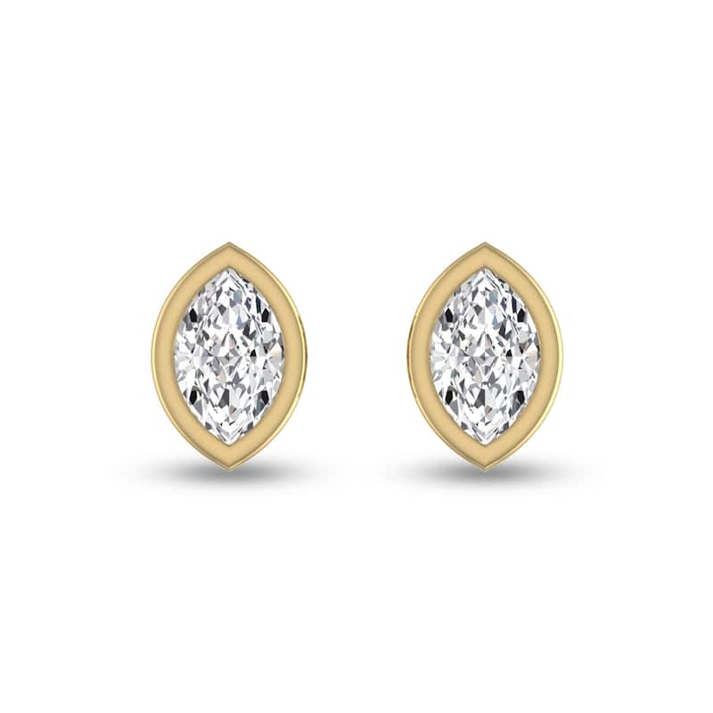 Marquee Lab Grown 3/4 Carat Marquise Bezel Set Diamond Solitaire Earrings in 14K Yellow Gold