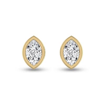 Marquee Lab Grown 3/4 Carat Marquise Bezel Set Diamond Solitaire Earrings in 14K Yellow Gold