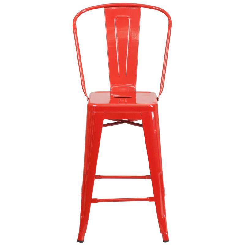 24'' High Metal Indoor-Outdoor Counter Height Stool with Back
