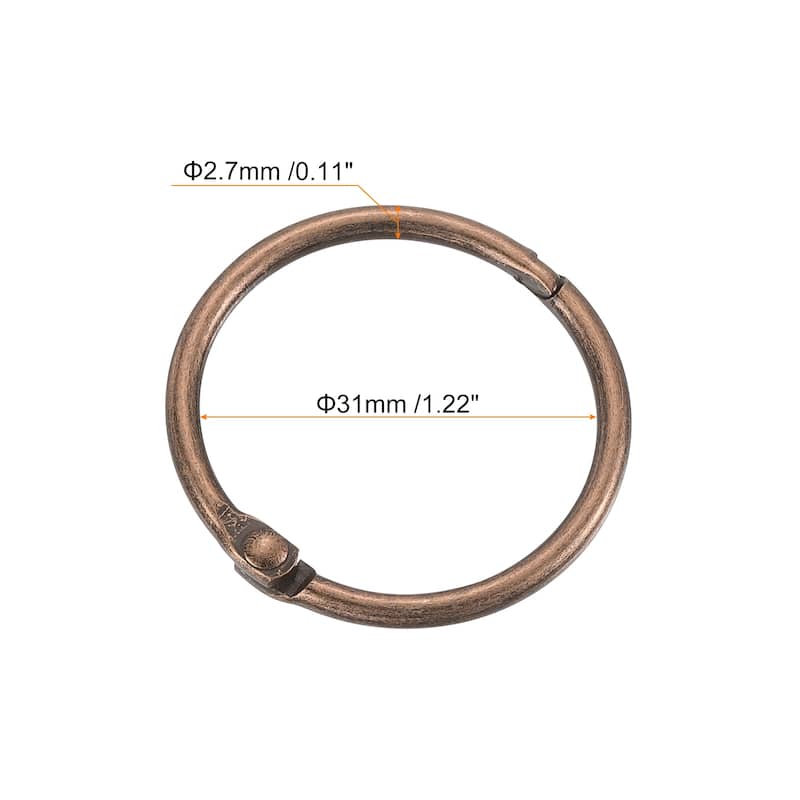 Shower Curtain Rings, 24pcs Loose Leaf Binder Rings - Copper - 1.22 Inch