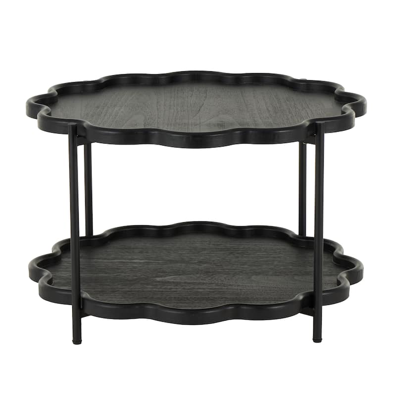 Wood Floral Inspired 2 Level Accent Table with Metal Legs - Black - Roche River Decor