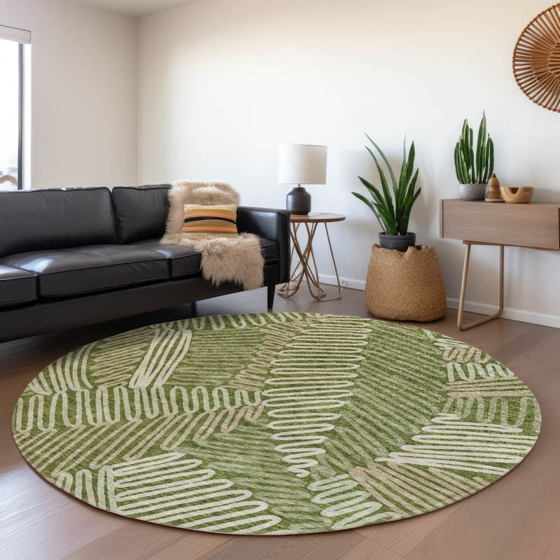 Premium Washable Super Soft Contemporary Leaf Mayfield Rug - Olive - 8' x 8'