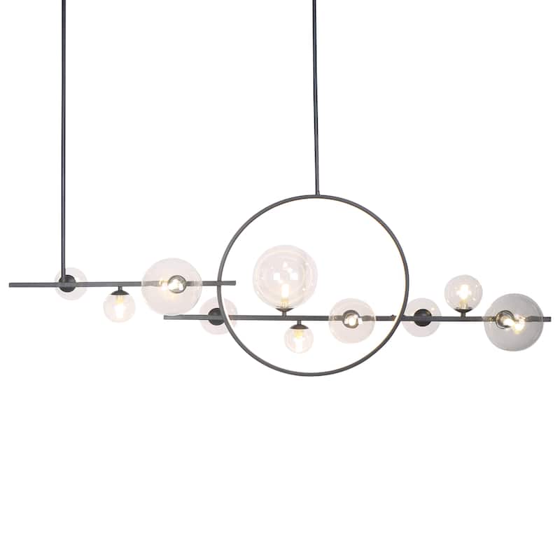 10-Light Glass Bubble Black Round Chandelier