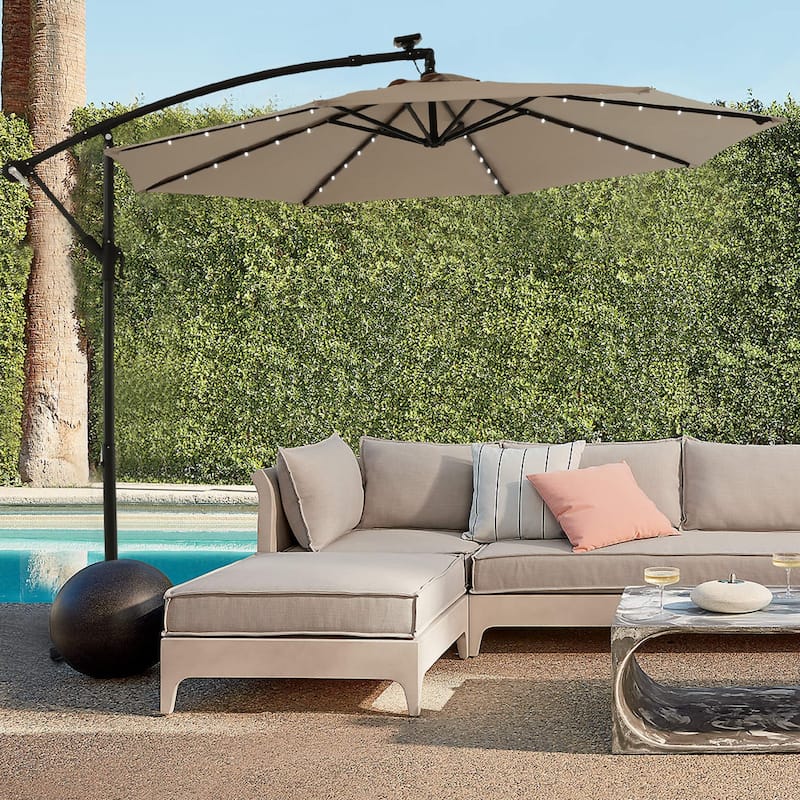 Outdoor Patio 10-Ft Solar LED Offset Hanging Umbrella