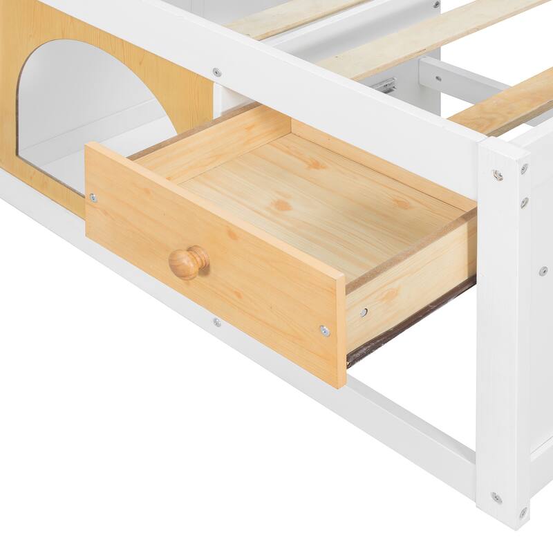 Wooden Platform Bed with Footboard Bookshelf, LED Display Cabinet and Drawer Storage by Harper&Bright Designs