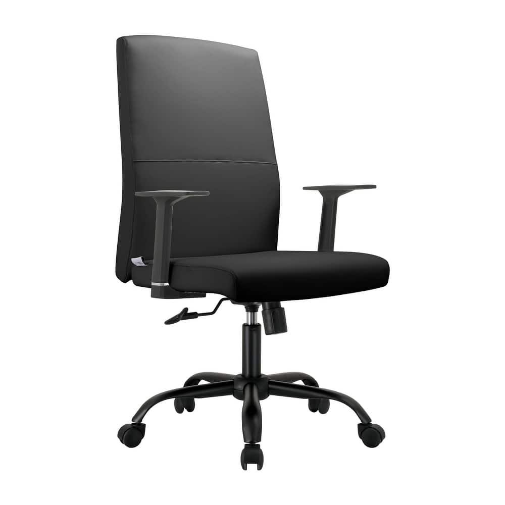 Evander Series Ergonomic Leather Upholstered Office Chair with Aluminum Frame, Foam Cushion, Fixed Armrests and 360° Swivel