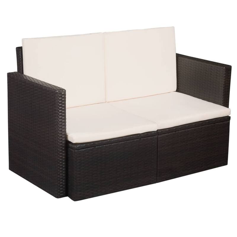 vidaXL 2 Seater Patio Sofa with Cushions Brown Poly Rattan - 20.9" x 23.2" x 1.97"