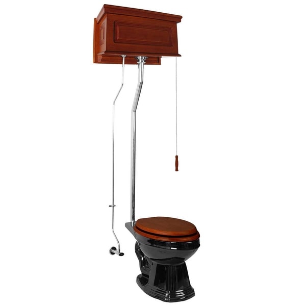 Mahogany Raised High Tank Pull Chain Water Closet With Elongated Toilet Bowl
