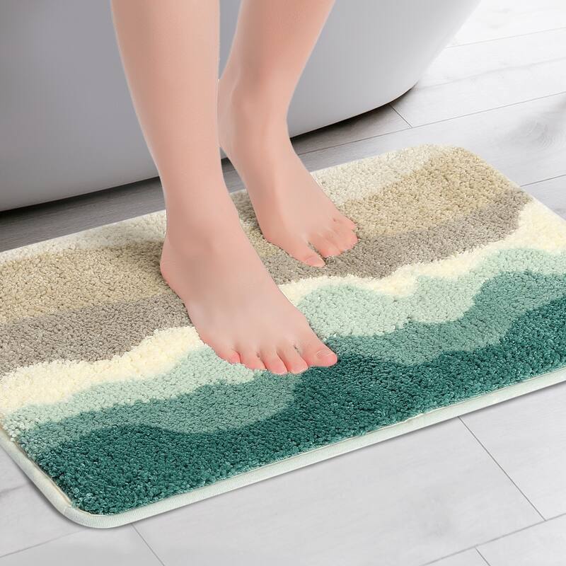 Wavy Stripes Bathroom Rug Mat, Absorbent Bath Rug, Non-Slip Bath Mats for Bathroom Floor, Tub and Shower - Multi-3