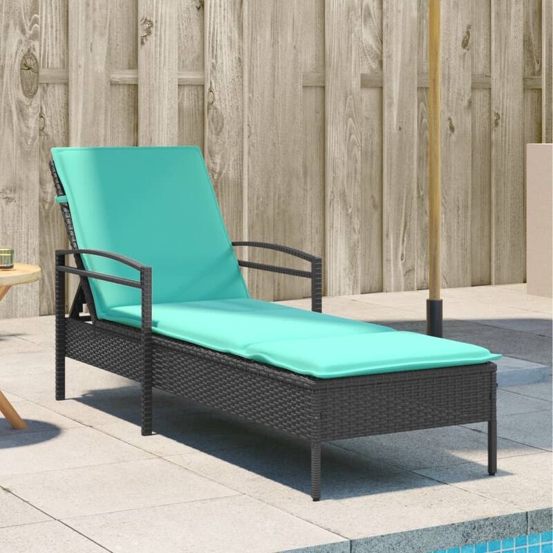 vidaXL Sun Lounger with Cushion Daybed Furniture Poly Rattan Brown/Gray/Black - 24.8" x 78.7" x 24.4"/28.3"/31.9" - Black
