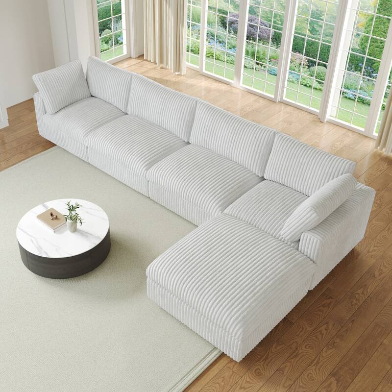 L-shaped Soft Plush Upholstered Modular Sectional Sofa Deep Living Room Couch - Beige-5 Seater
