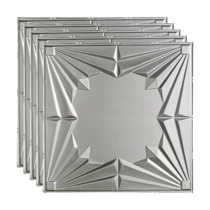 Fasade Art Deco Decorative Vinyl 2ft x 2ft Lay In Ceiling Tile in Argent Silver (5 Pack) - 5 Pack