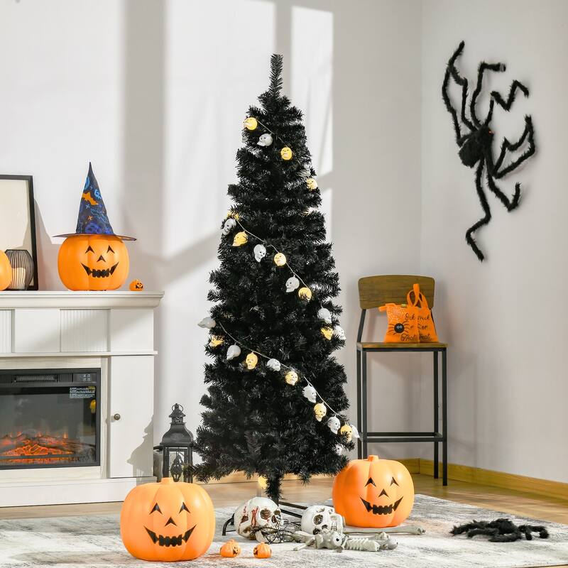 HOMCOM 6/7FT Black Christmas Tree with Stand, Xmas Slim Artificial Christmas Tree Small, Black Christmas Decorations