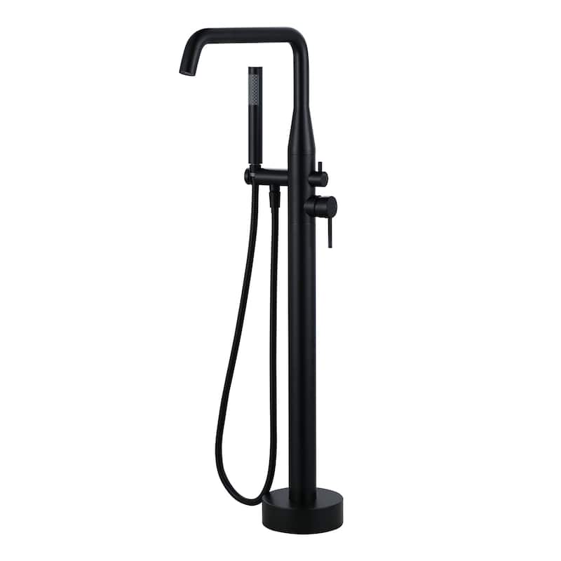 WOWOW Minimalist Freestanding Bathtub Faucet with Handheld Shower - Matte Black