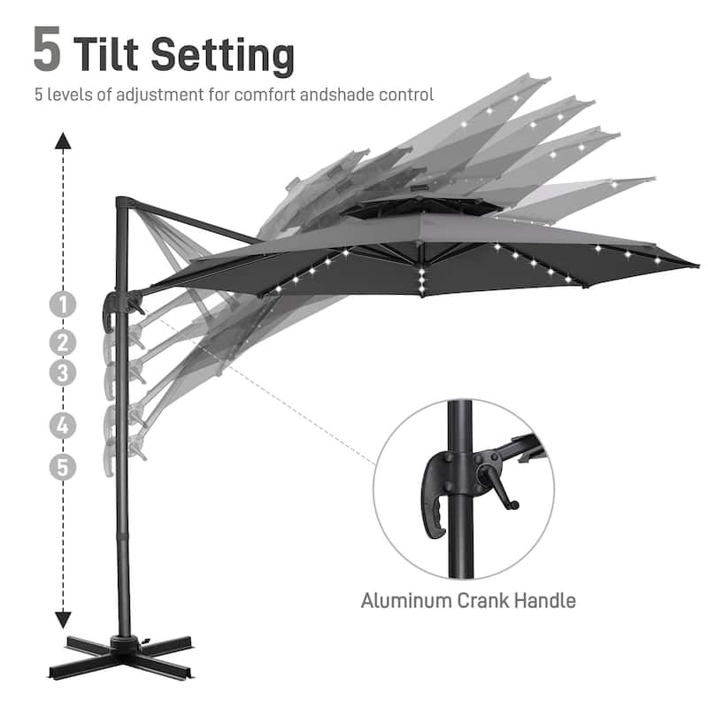 Ainfox 10 FT Aluminum Offset Outdoor Cantilever Umbrella with 360-degree Rotation