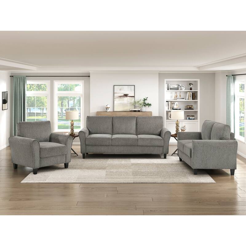 Diboli Chenille 3-Piece Living Room Set - Wood Finish Exposed Feet