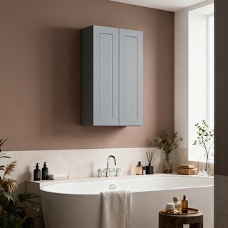 Solid Wood Double Doors Wall Cabinet 2 Doors and 3 Shelves for Kitchen ...