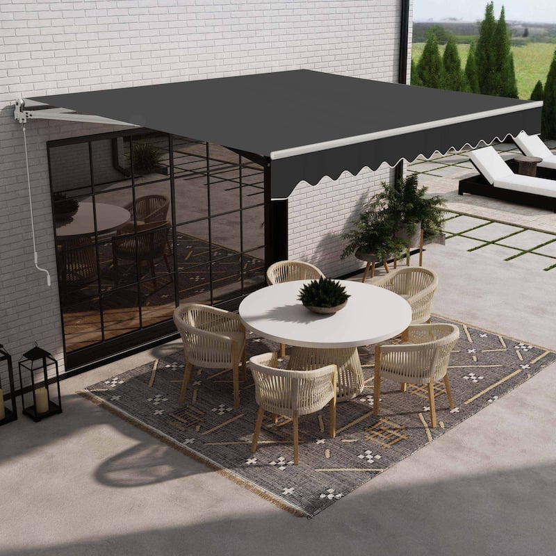 ALEKO Caribbean Manual Retractable Patio Awning - White Frame - Onyx Black - 10 x 8 Feet
