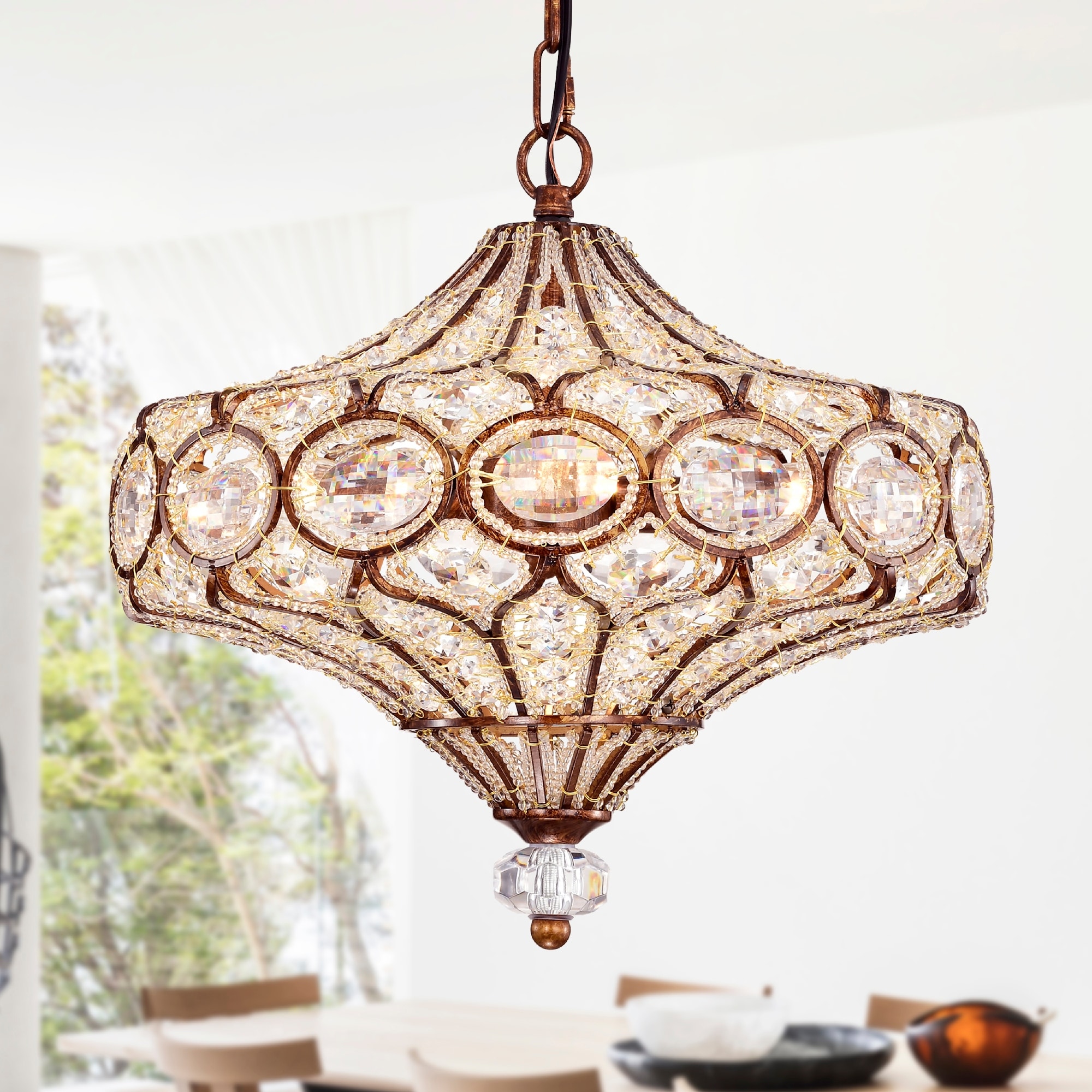 Warehouse of Tiffany Rilo 4-light Antique Finish Carousel with Crystals Chandelier Ceiling Light