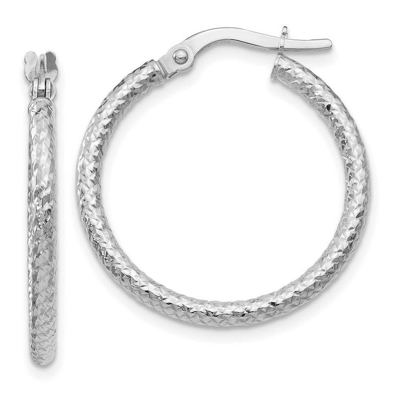 Curata 10k Yellow or White Gold Fully Textured Hinged 25x4.25mm Round Hoop Earrings