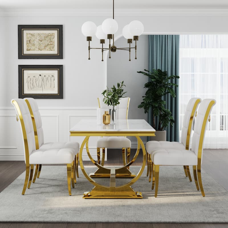 Luxury Dining Table Set with PU Leather Dining Chairs