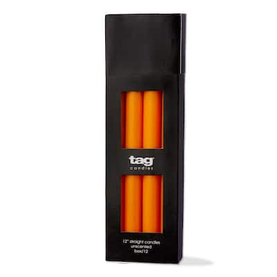 Color Studio 12" Orange Straight Taper Candle - Paraffin Wax, 12 Hour Burn Time, Perfect for Everyday Use