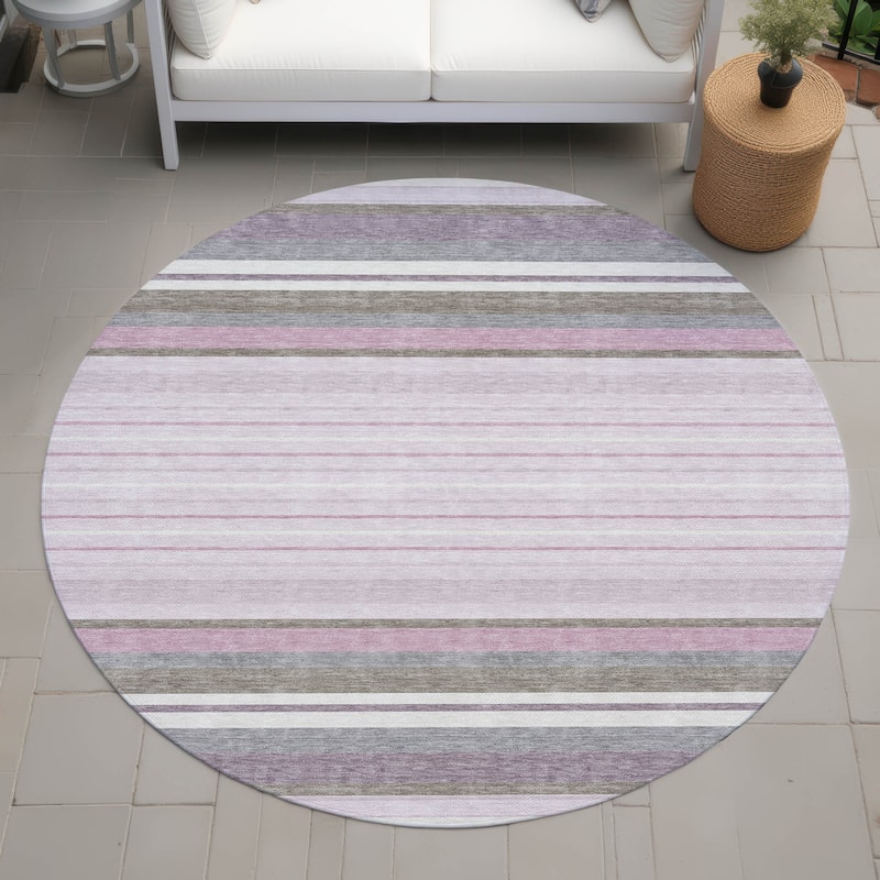 Machine Washable Indoor/ Outdoor Modern Stripes Chantille Rug - Blush - 8' x 8'