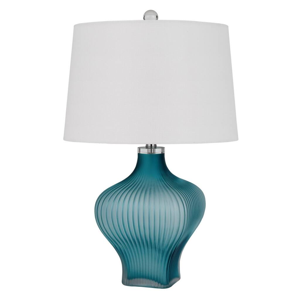 HomeRoots26" Aqua Glass Table Lamp With White Empire Shade - 16