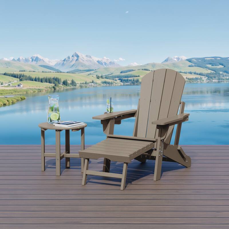 Laguna Outdoor Folding Adjustable Adirondack Chair with Hideaway Ottoman & Round Side Table